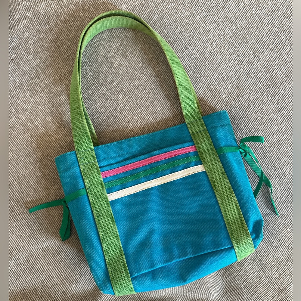 Mini canvas tote with bow detail and matching mini pouch — 2 pieces